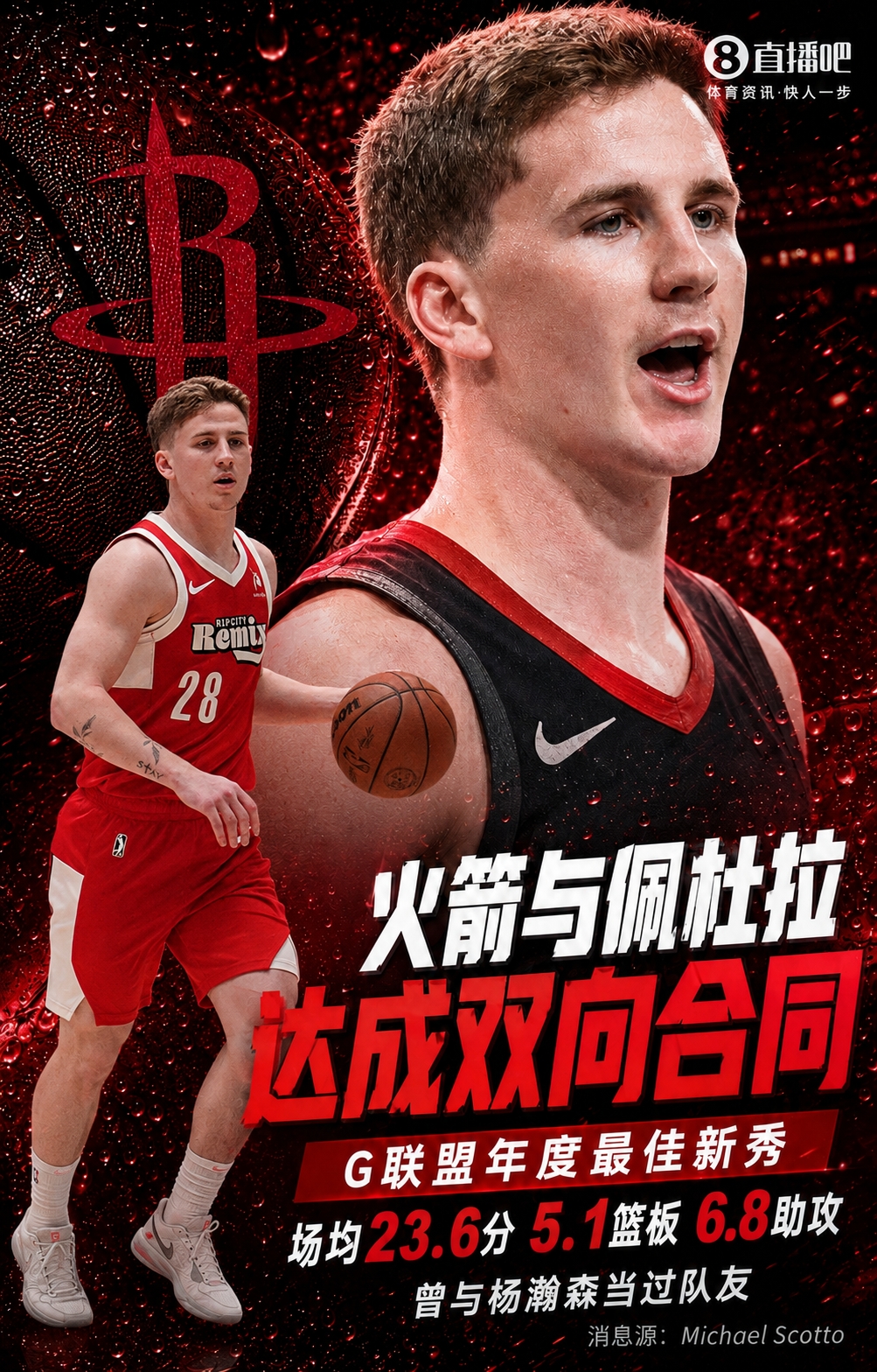 火箭双向合同签肖恩·佩杜拉 G联盟最佳新秀场均23.6分 火箭双向合同签肖恩·佩杜拉 G联盟最佳新秀场均23.6分