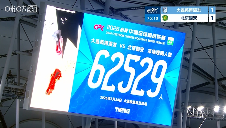 62529人!大连英博主场对阵国安,刷新英博队史主场上座纪录